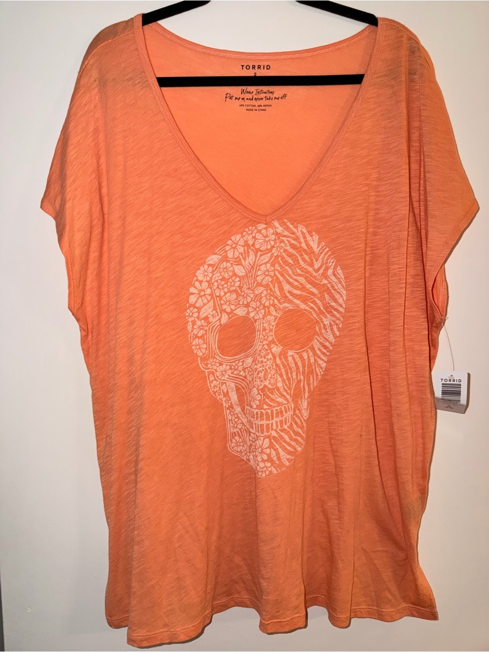 torrid Orange V-Neck Skull Floral Graphic Tee